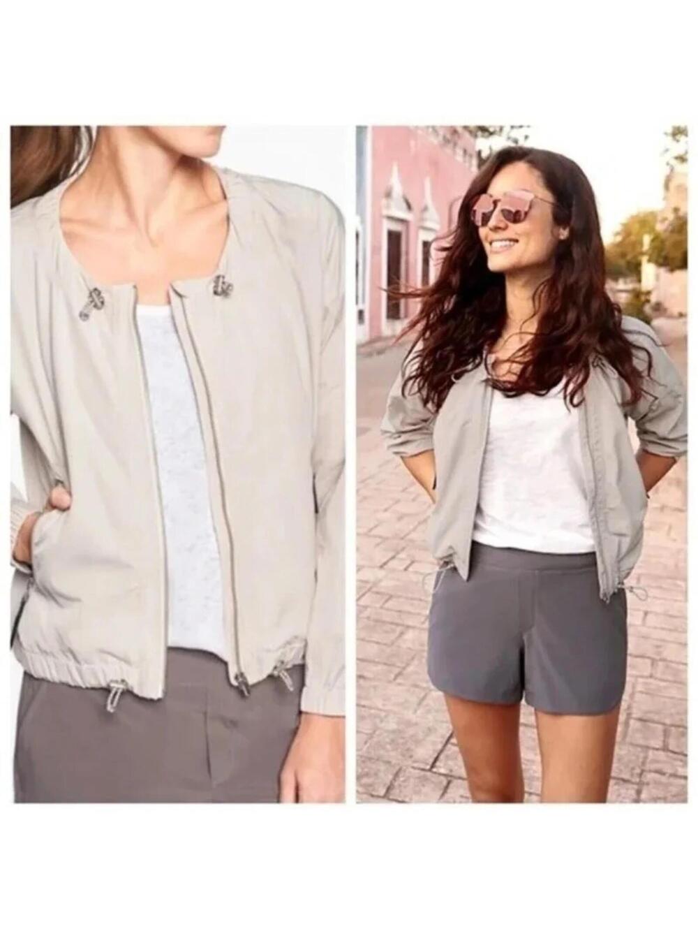 Athleta women's M Chill Bomber beige Jacket waterproof
